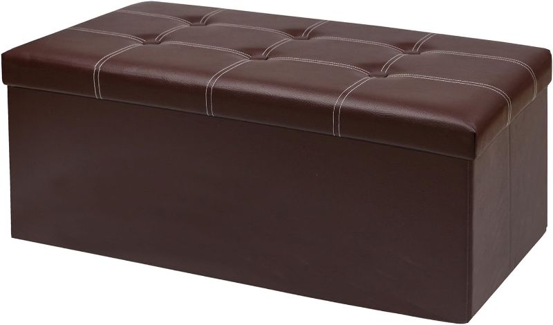 Photo 1 of 30 Inches Folding Storage Ottoman, Faux Leather Brown Footrest Ottoman, Storage Bench Suit for Bedroom,Living Room and Hallway,Support 350lbs
