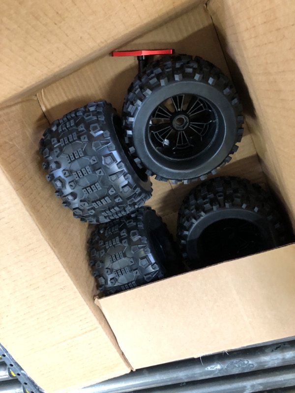 Photo 2 of HobbyPark Pre-Glued 1/8 Truck Tires and Wheels 17mm Hex for Traxxas Maxx T-maxx E-Revo Revo 3.3 Arrma Kraton Notorious 6s Redcat Kaiju Shredder JLB Cheetah RC Monster(4-Pack)