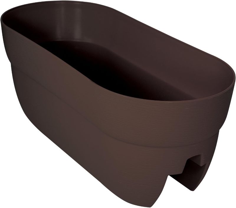 Photo 1 of Emsco Group Bloomers Railing Planter with Drainage Holes – 24" Weatherproof Resin Planter – Brown, Plastic
