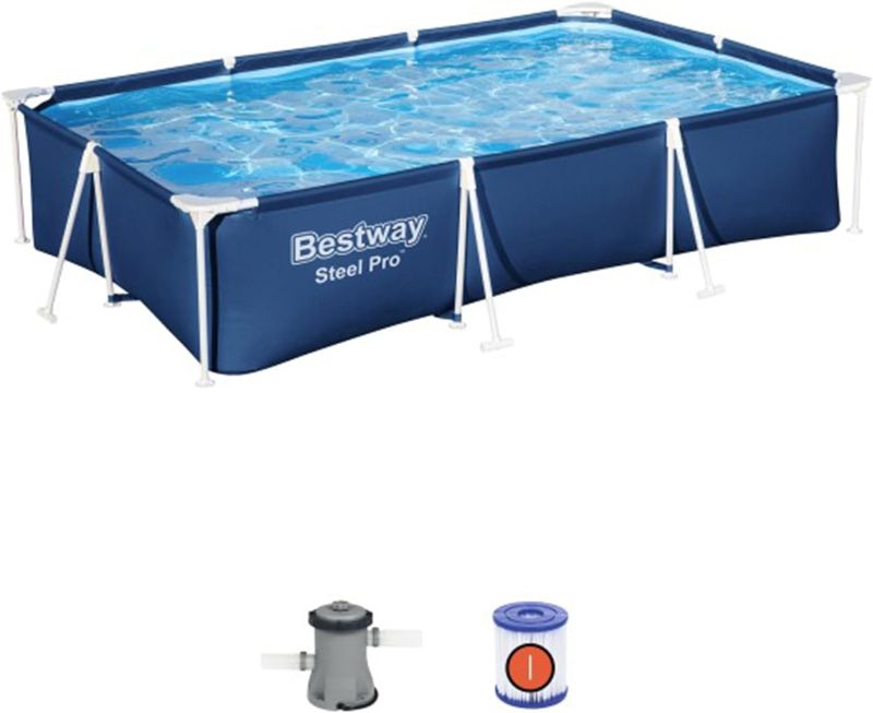 Photo 1 of Bestway Steel Pro 9.8' x 6.6' x 26" Rectangular Steel Frame above Ground Outdoor Backyard Swimming Pool Set with 330 GPH Filter Pump
