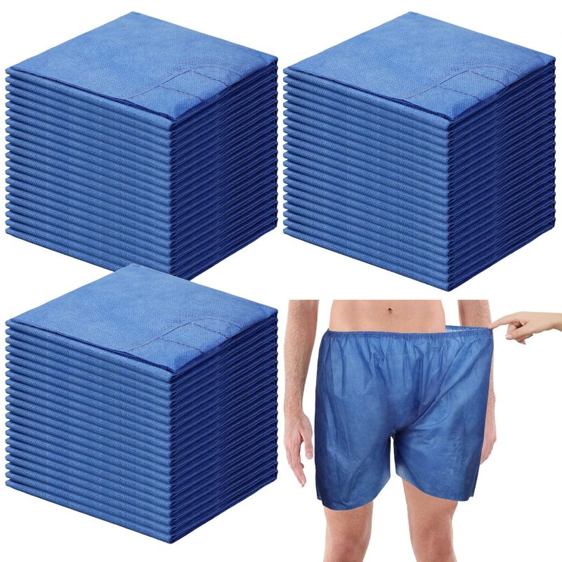 Photo 1 of 100 Pcs Disposable Exam Shorts Medical Patient Exam Wear Short Non Woven with Elastic Waistband Disposable Unisex Shorts Large Patient Shorts Bottoms for Examination Massage Spray Tan Spa (Blue)
