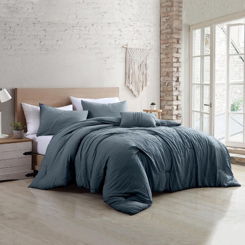 Photo 1 of Modern Threads - Comforter Set - Down Alternative Brushed Microfiber - Elegant All Season Bedspread Set - includes Comforter, Shams, & Decorative Pillow - Luxurious Bedding - Denim, King
