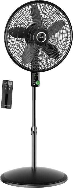 Photo 1 of Lasko Oscillating 18-inch EcoQuiet DC Motor 12-Speed Pedestal Fan with Remote Control, Black, S18708, Large
