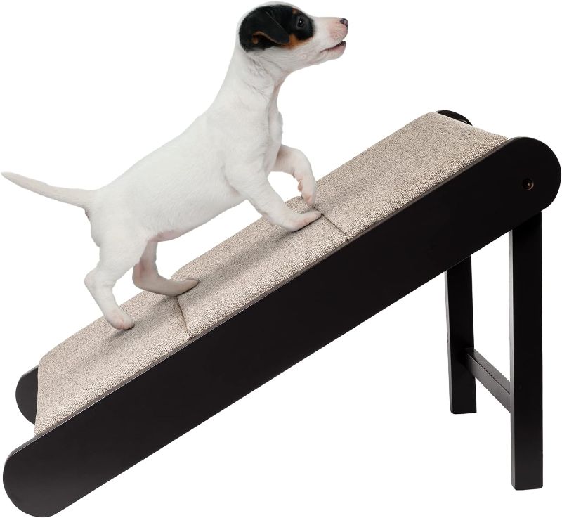 Photo 1 of Pet Ramp - Foldable Wooden Dog Ramp for Getting onto Beds, Couches, or Into Vehicles - Dog Accessories for Small Dogs by PETMAKER (Gray/Cream)

