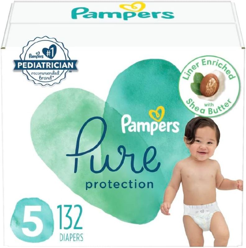 Photo 1 of Pampers Pure Protection Diapers - Size 5, One Month Supply (132 Count), Hypoallergenic Premium Disposable Baby Diapers (Packaging May Vary)
