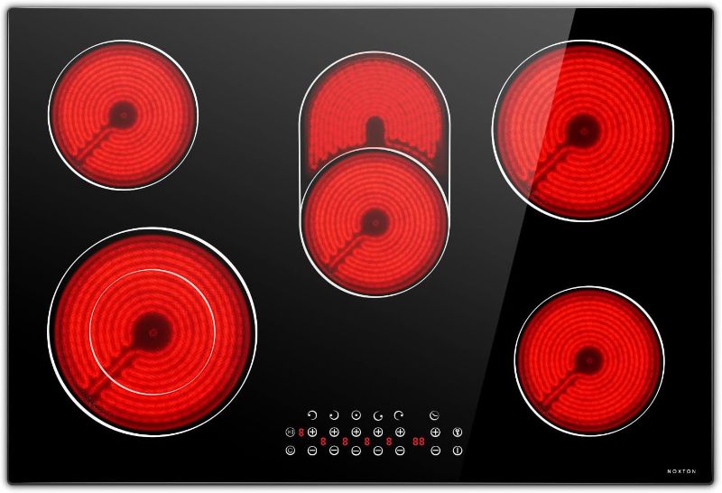 Photo 1 of Noxton Electric Cooktop 30 Inch 5 Burners Electric Stove Top, Built-in Electric Radiant Ceramic Cooktop with Sensor Touch Control, Child Safety Lock, Timer, Pause, 8400W with Hard Wire for 220V~240V
