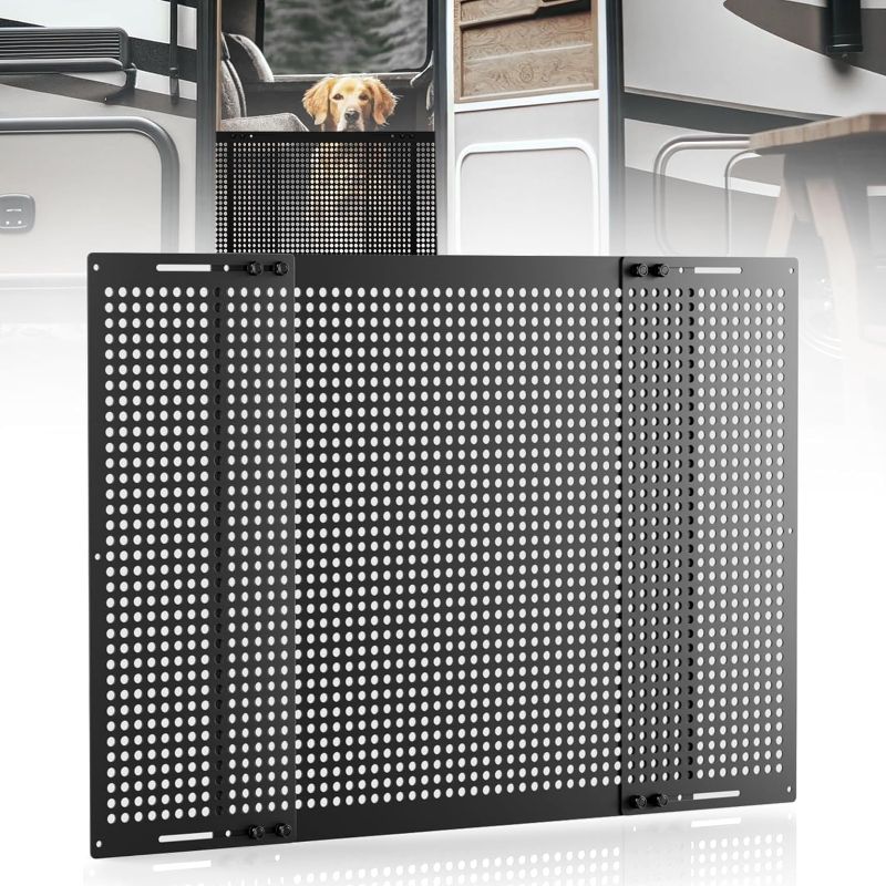 Photo 1 of Premium Adjustable RV Entry Screen Door Grille, Adjusts from 22"- 31.5", Aluminum Alloy Protector Guard for RV, Camper- Black
