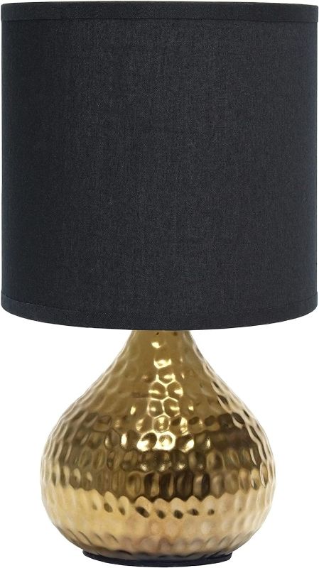 Photo 1 of Simple Designs LT2073-GDB Mini Hammered Texture Gold Drip Table Lamp with Black Shade
