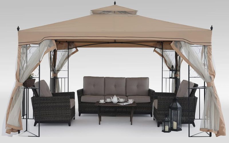 Photo 1 of MASTERCANOPY Soft Top Outdoor Garden Gazebo for Patios with Netting Walls (10x12, Dark Gray)