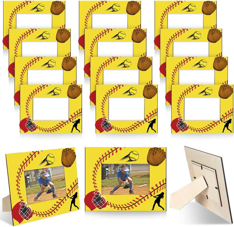 Photo 1 of 12 Pcs Picture Frame Sports Athletics Frames Fits 4 x 6 Inches Photograph Wood Photo Frame for Athlete Coach Team Birthday Sports Theme Party Gifts (Softball)
