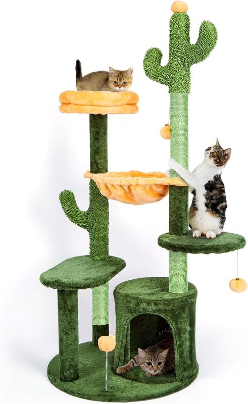 Photo 1 of Ownpets Cactus Cat Tree Large 52” Tall Multi-Level Cute Cat Tower with Padded Top Perch, Comfy Hammock, Private Condo, Fully Scratching Post and Hanging Ball for Indoor Cats

