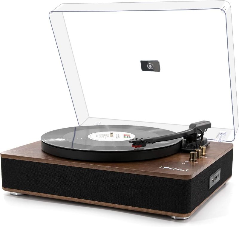 Photo 1 of LP&No.1 Record Player with Stereo Speakers, 3-Speed Belt-Drive Turntable for Vinyl Records with Wireless Playback and Auto-Stop,Walnut Wood
