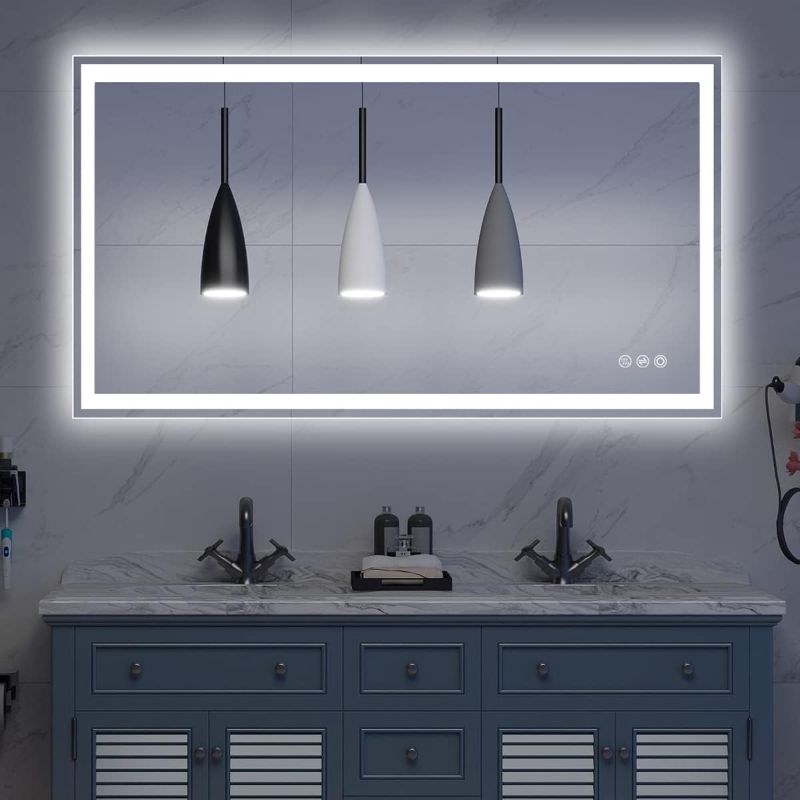 Photo 1 of 55 X36 Inch LED Bathroom Mirror with Lights?3 Color Lighting?Anti-Fog?Adjustable Brightness?Memory Function?Shatter-Proof?Large with Lights Vanity Mirror (Horizontal/Vertical)
