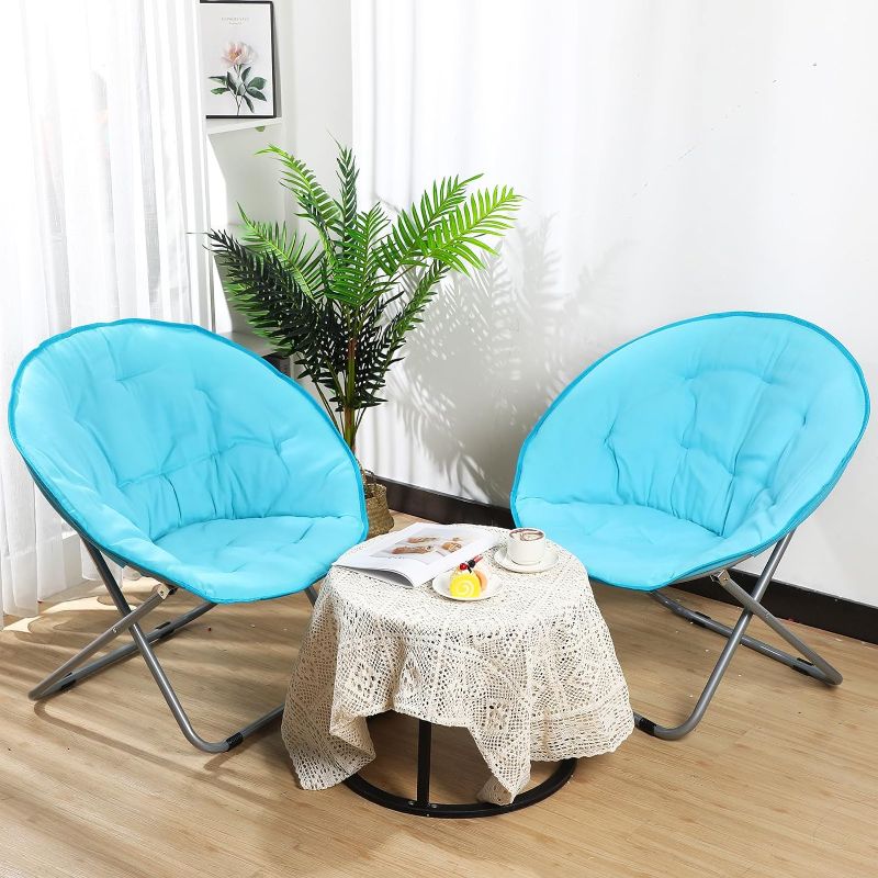 Photo 1 of 2 Pack Folding Saucer Chair Portable Moon Chair for Teens Adults Comfy Lazy Chair with Metal Frame for Bedroom Living Room Dorm Rooms(Blue)
