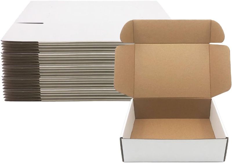 Photo 1 of 10x7x3 inch Shipping Boxes Set of 25?White Corrugated Cardboard Box for Mailing Literature Mailer Small Business Shipping Packing Gifts Digest Size Book Giving Products (10 x7 x 3 Inches)
