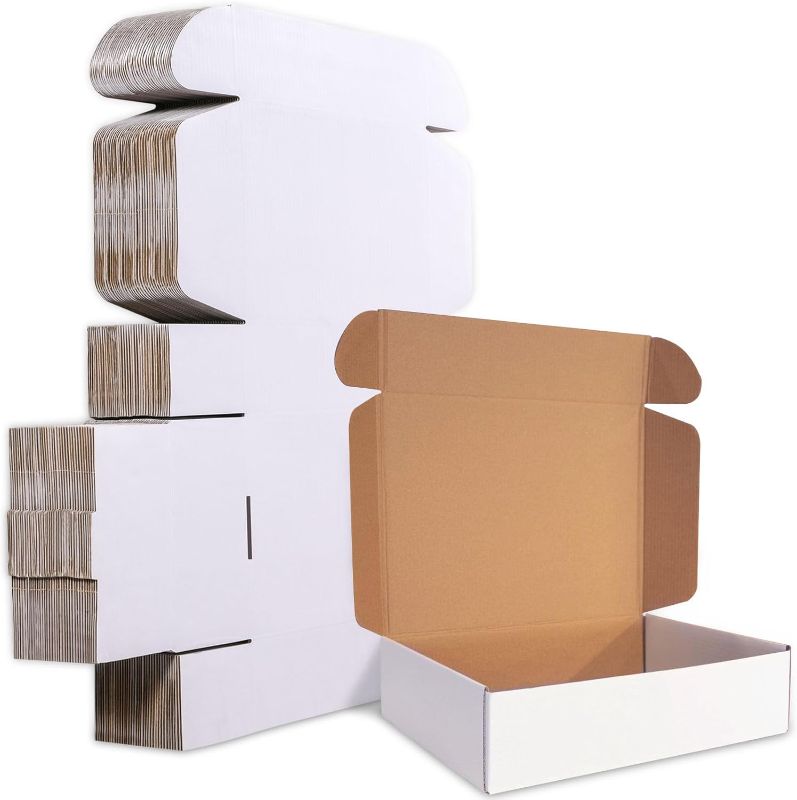 Photo 1 of 10x7x3 Inches Shipping Boxes Set of 25, white Corrugated Mailer Boxes Gift Box, Recyclable Literature Cardboard Boxes for Small Business, Shipping, Packaging, Mailing 10x7x3in white