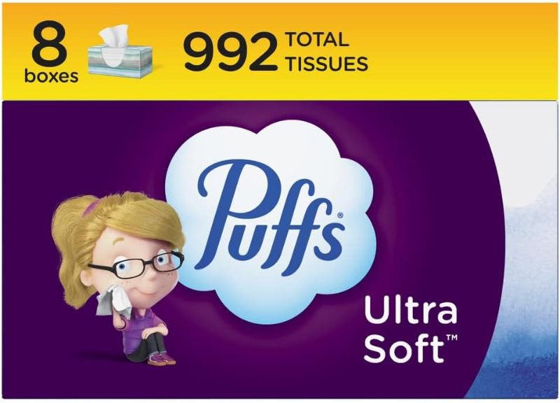 Photo 1 of 
Puffs Ultra Soft Non-Lotion Facial Tissue, 8 Family Boxes, 124 Facial Tissues per Box
Size:124 Count (Pack of 8)