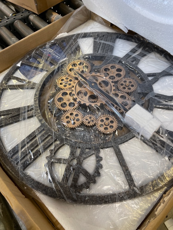 Photo 1 of Lafocuse Gear Clock with Moving Gears Exposed, Farmhouse Rustic Large Wall Clock with Gears, Steampunk Wall Clock for Living Room Decor Office Home Bronze 23 Inch