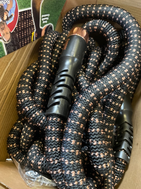 Photo 1 of Pocket Hose Copper Bullet Expandable Garden Hose w/10 Pattern Thumb Spray Nozzle AS-SEEN-ON-TV 100 FT 650psi 3/4 in Patented Lead-Free Ultra-Lightweight Solid Copper Anodized Aluminum Fittings No-Kink