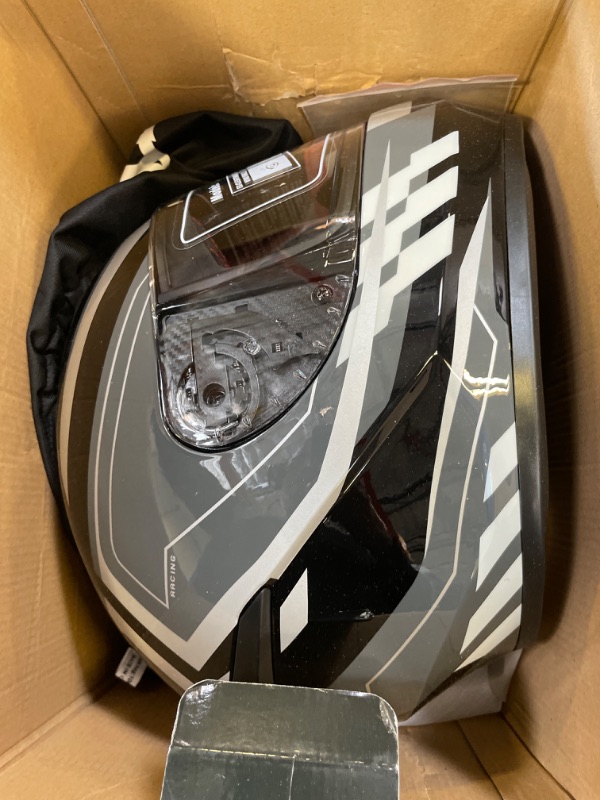 Photo 1 of AHR Full Face Motorcycle Lightweight Street Bike Helmet Touring Racing RUN-F3 DOT Approved, S-XXL Black & White XX-Large