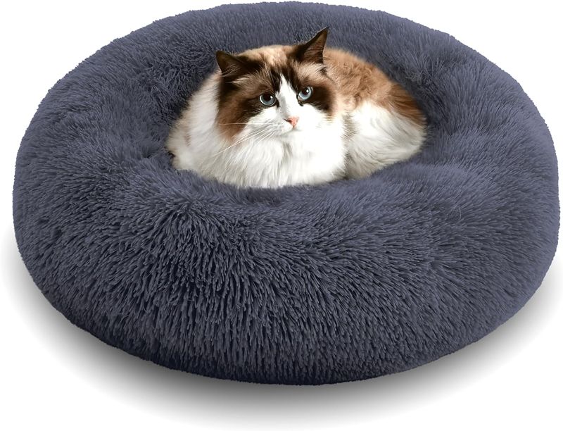 Photo 1 of  Anti-Anxiety Donut Cuddler Warming Cozy Soft Round Bed, Fluffy Faux Fur Plush Cushion