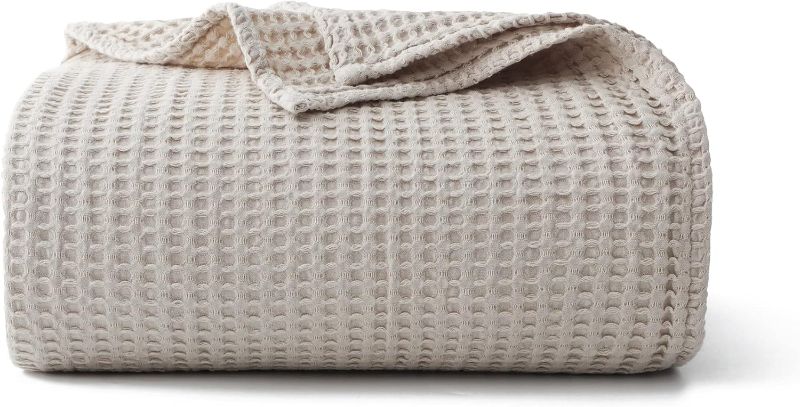 Photo 1 of 100% Cotton Waffle Blanket (Khaki - Twin Size - 66 * 90''), Pre-Washed and Anti-Shrinkage Soft Lightweight Bed & Couch Blanket, 380 GSM Waffle Weave Throw Blanket for All Seasons
