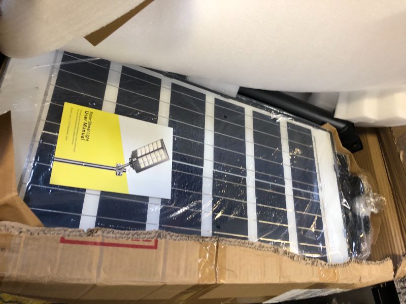 Photo 1 of Solar Street Lights Outdoor Waterproof, Dusk to Dawn 4800W 300000LM 7000K Solar Parking Lot Lights, Street Lights Solar Powered,LED Wide Angle Lamp with Motion Sensor,Yard,3-Pack 4800W-3Pack