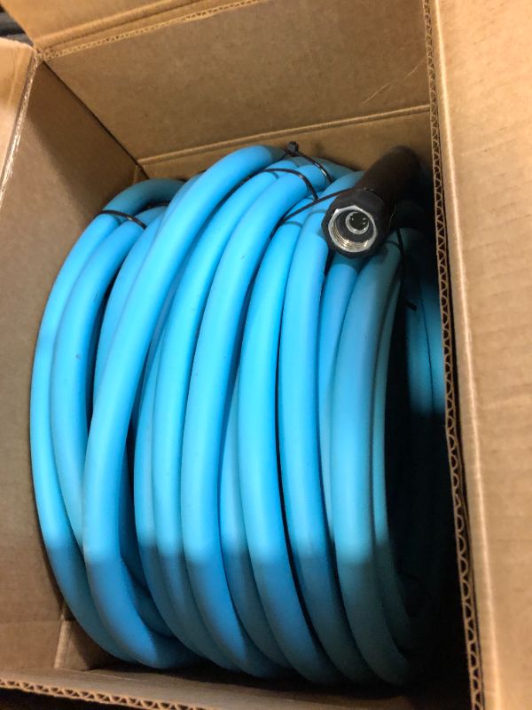 Photo 2 of 100FT RV Water Hose,5/8” Drinking Water Hose Lead-free, 3/4" Solid Aluminum Fittings-No Leak,Garden hose Extender/Hose Reel Connector with Adjustable Twist Hose Nozzle For RV/Trailer/Camping/Truck Blue 100FT