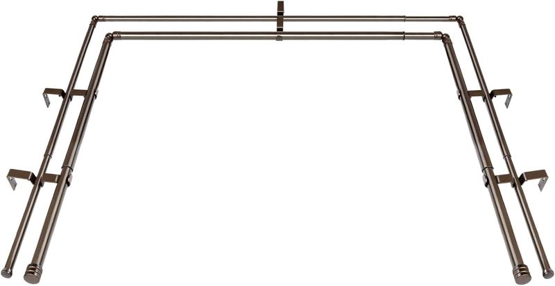 Photo 1 of 1 Inch Heavy Duty Double Bay Window Curtain Rods,36-72 Inch Center Rod for Window (24 to 68 Inch), 20-36 Inch Side Rods for windows (16-32 Inch), Antique Bronze, End Cap Finials
