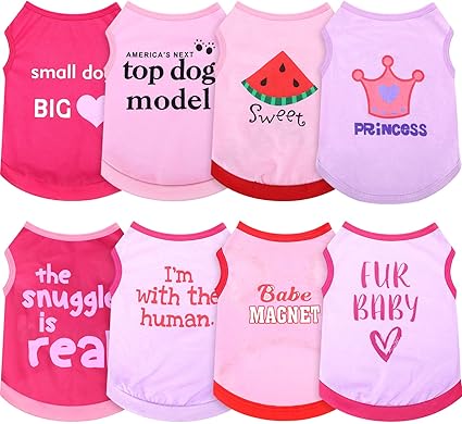 Photo 1 of 8 Pieces Pet Shirts Printed Puppy Shirts Soft Dog Shirt Pullover Dog T Shirts Cute Dog Sweatshirts Valentine's Day Puppy Girl Clothes Dog Outfits Small Dog for Pet Dogs Cats (Cute Pattern,Size L)