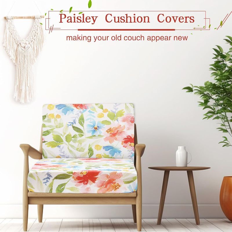 Photo 1 of 2 Pcs Patio Stretch Sofa Cushion Covers Outdoor Cushion Cover Replacement Couch Slipcover Sofa Seat Cover Flexibility Chair Cushion Cover Porch Patio Furniture Protector (Watercolor,Flower)