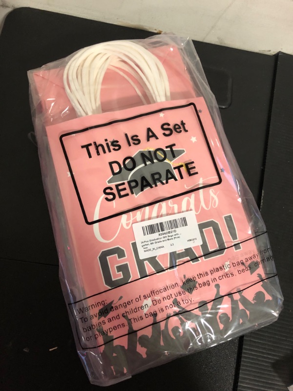 Photo 1 of 24 Pcs Graduation Gift Bags with Tissue Paper 2024 Graduation Party Gift Bags with Handles for High School, College, Kindergarten, 8th Grade and More(Pink)