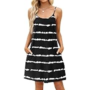 Photo 1 of Size XS---MERRYVILLA Summer Dresses for Women Casual Round Neck Mini Dress Spaghetti Strap Skater Dress Black and White Striped 