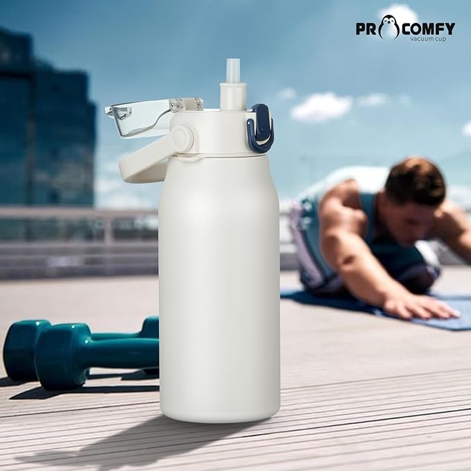 Photo 1 of 61oz big water bottle stainless steel,insulated metal vacuum water bottle with straw (White)