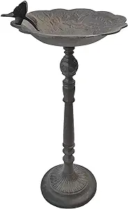 Photo 1 of Bird Bath for Outdoors 22 Inch Height, Metal Birdbaths for Garden with Iron Bird, Windproof Cast Iron Bird Bath, Decorations for Patio, Deck, Porch, Water Container, Antique Rust Style
