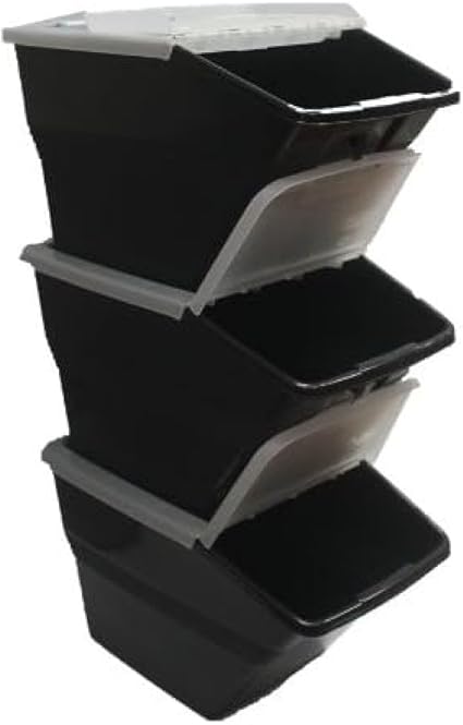 Photo 1 of BBCL- Three Pack of Stackable Bins with Hinged Lids 24 Quart Size (pack of 3) Black/Clear
