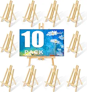 Photo 1 of AROIC Wood Easels, Easel Stand for Painting Canvases, Art, and Crafts. (11.8 inch, 10 Pack), Tripod, Painting Party Easel, Kids Student Table School Desktop, Portable Canvas Photo Picture Sign Holder.
