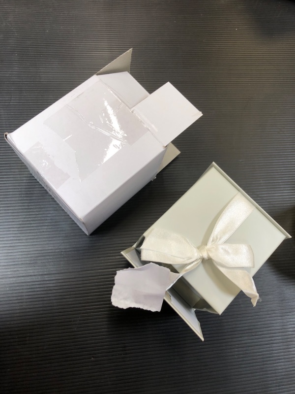 Photo 2 of 2 PCK Hallmark Small Gift Box with Bow and Shredded Paper Fill (Grey White 4 inch Gift Box) for Weddings, Bridal Showers, Graduations, Birthdays, Bridesmaids Gifts, All Occasion Off White Gift Box