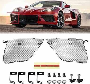 Photo 1 of 2Pcs Upgraded Front Radiator Guards Grille,Body Bumper OEM Style Front Outer Grill Guard Car Grille Vents Insert Mesh Set for Corvette C8 C8.R 2020-2023 (Black)
