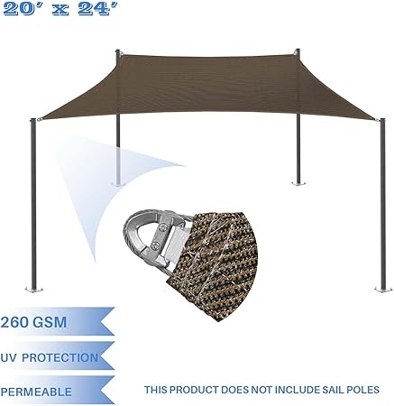 Photo 1 of E&K Sunrise 20' x 24' Sun Shade Sail Rectangle Canopy Shade Cover with A Ring Steel Cable Wire UV Block for Pergola Patio Backyard Garden Deck Outdoor (Brown)
