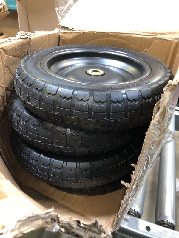 Photo 2 of 4.00-6 Tires 13" Flat Free Wheels Replacement Solid Rubber Wheelbarrow Heavy Duty Tires with 16 Spacers & 8 Pins, 5/8" Axle Bore Hole for Garden Cart, Hand Truck, Lawn Cart, Mower, Trolley, 4P
