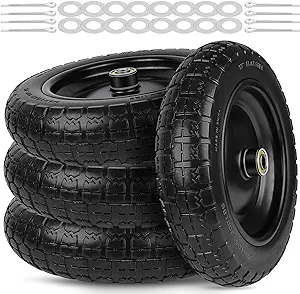 Photo 1 of 4.00-6 Tires 13" Flat Free Wheels Replacement Solid Rubber Wheelbarrow Heavy Duty Tires with 16 Spacers & 8 Pins, 5/8" Axle Bore Hole for Garden Cart, Hand Truck, Lawn Cart, Mower, Trolley, 4P
