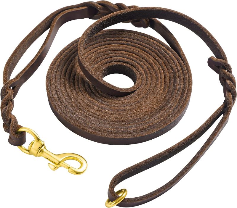Photo 1 of 
Long Leather Dog Leash,Double Handle Dog Leash,Tieout for Yard, Camping, and Outdoors - Dog Run Cable for Total Control and Off-Leash Feel, Great for Large, Medium, Service Dogs 