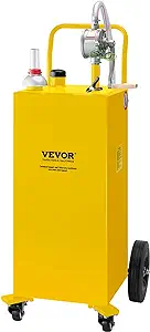 Photo 1 of VEVOR Fuel Caddy, 35 Gallon, Gas Storage Tank on 4 Wheels, with Manual Transfer Pump, Gasoline Diesel Fuel Container for Cars, Lawn Mowers, ATVs, Boats, More, Yellow
