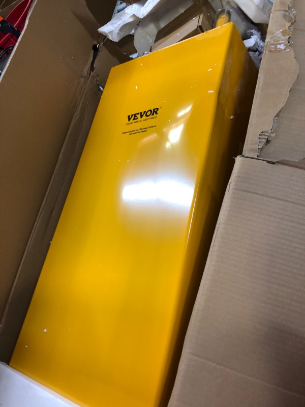 Photo 1 of VEVOR Fuel Caddy, 35 Gallon, Gas Storage Tank on 4 Wheels, with Manual Transfer Pump, Gasoline Diesel Fuel Container for Cars, Lawn Mowers, ATVs, Boats, More, Yellow
