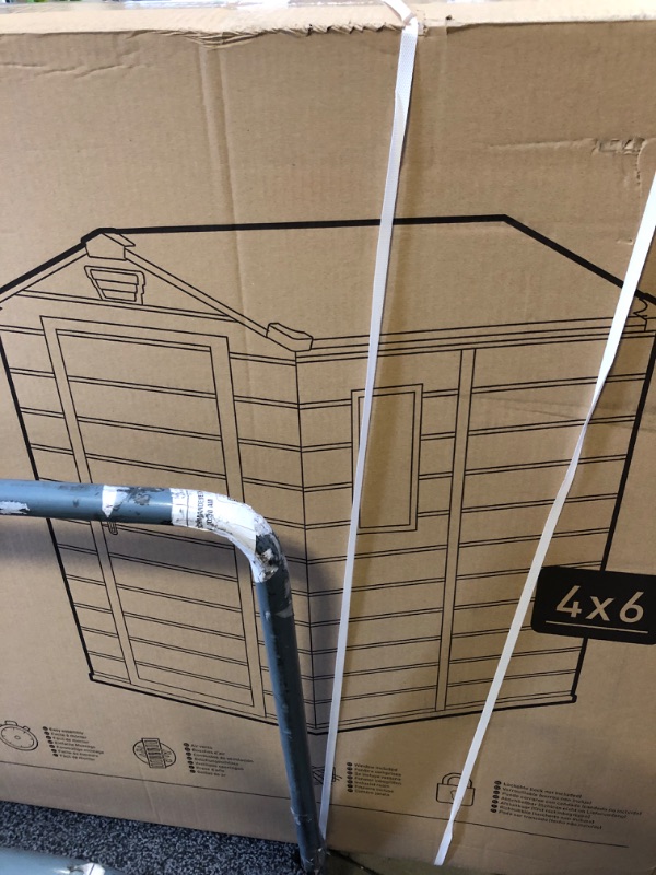 Photo 1 of Keter Manor 4x6 Resin Outdoor Storage Shed Kit-Perfect to Store Patio Furniture, Garden Tools Bike Accessories, Beach Chairs and Lawn Mower, Grey & White

