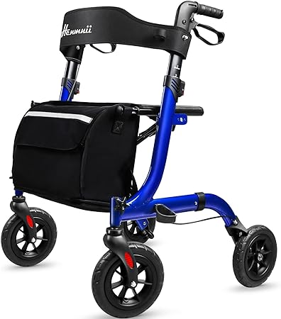 Photo 1 of Rollator Walker for Seniors, Lightweight Foldable All Terrain Rolling Walker with seat, Aluminum Walkers with 8 inch Rubber Wheels, Handles and Backrest for Seniors and Adult
