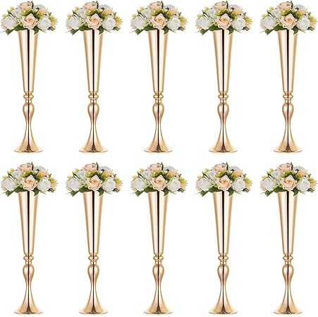 Photo 1 of 10 Pcs 21.9" Height Versatile Metal Wedding Centerpieces Vase, Metal Trumpet Vase, Road Lead for Wedding Party Dinner Centerpiece for Anniversary Ceremony Party Birthday Event Decor
