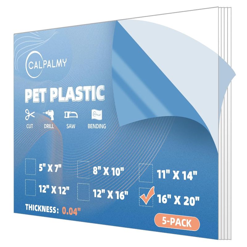 Photo 1 of (5 Pack) PET Sheet Panels - 16" x 20" x 0.04" Clear Acrylic Sheet-Quality Shatterproof, Lightweight, and Affordable Glass Alternative Perfect for Poster Frames, Counter Barriers, and Pet Barriers
