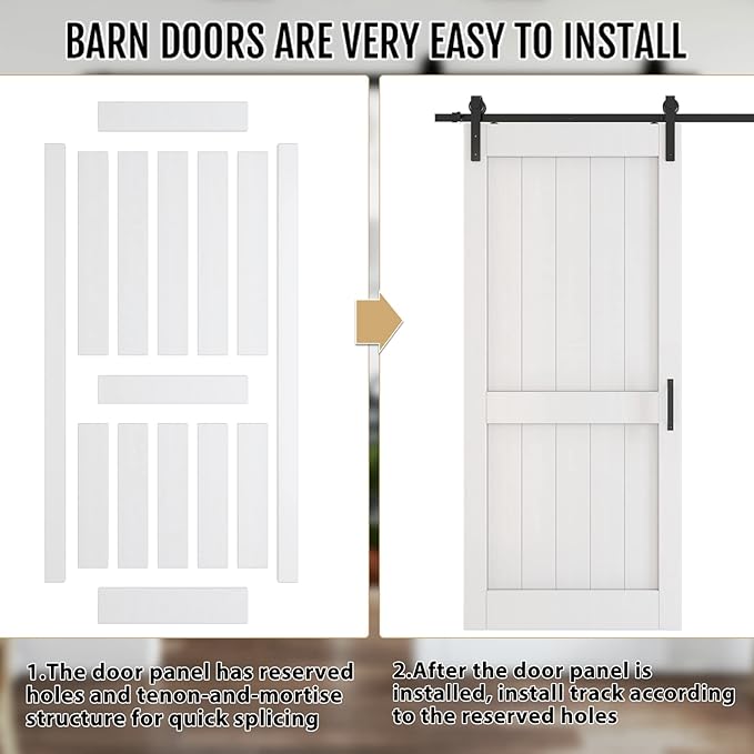 Photo 1 of BARNER HOME Sliding Barn Door,36in*84in, H-Shape,MDF&PVC Covering,Assembly Required, with Hardware Kits

